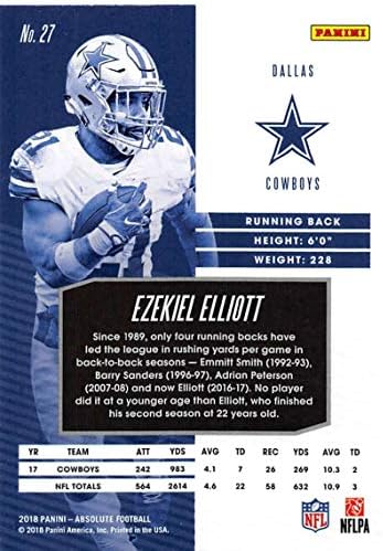 2018 Mutlak Futbol 27 Ezekiel Elliott Dallas Cowboys Panini tarafından yapılan Resmi NFL Ticaret Kartı