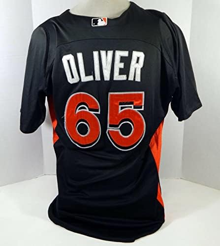 2012-13 Miami Marlins Dejai Oliver 65 Oyun Kullanılmış Siyah Forma ST BP 46 DP18395 - Oyun Kullanılmış MLB Formaları