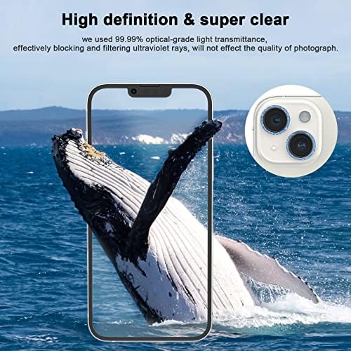 McgojoHi[Glitter Mavi] [2 takım] iPhone 13 / iPhone 13 Mini Kamera Lens Koruyucu, Temperli Cam Kamera Kapak Ekran