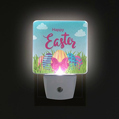 Naanle 2 Set Mutlu Paskalya Dekore Edilmiş Renkli Paskalya Yumurtası Yeşil Çimenli Mavi Gökyüzü Beyaz Bulut Otomatik