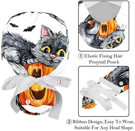 Düğmeli Kadınlar için Tıbbi Kapaklar Uzun Saç, 2 Parça Ayarlanabilir Çalışma Kapağı, Kedi Kabak