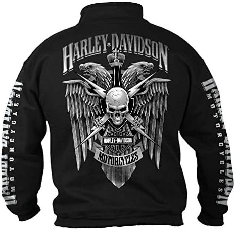 Harley-Davidson Erkek Lightning Crest 1/4 Fermuarlı Öğrenci Kazak Sweatshirt, Siyah