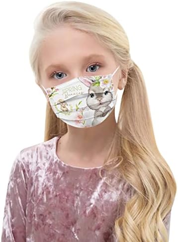 JMETRIE 50 ADET Paskalya Tek Kullanımlık Yüz Maskesi Çocuklar için, Tavşan Baskı yüz kapatma Açık Koruma Nefes Maskesi