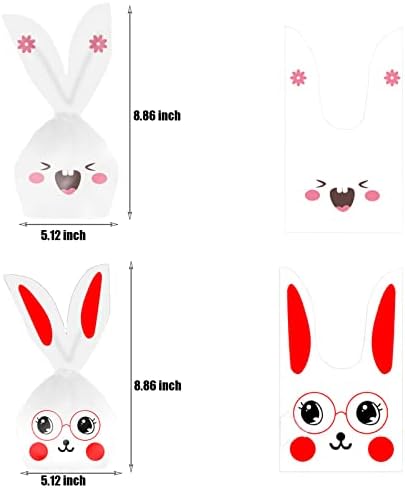 eyıgylyo paskalya Tavşanı Şeker hediye keseleri, 100 ADET Paskalya Plastik Tavşan Kulakları Tedavi Çantası Hediye