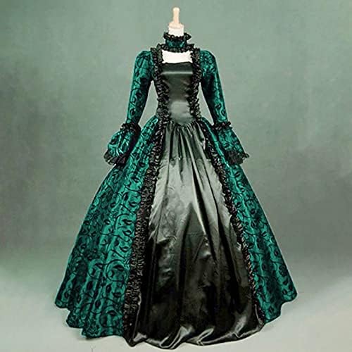 COMİOR Bayan Rönesans Ortaçağ kostüm Gotik Retro Çiçek Baskı balo elbisesi Lace up Kat Uzunluk Cosplay Elbiseler