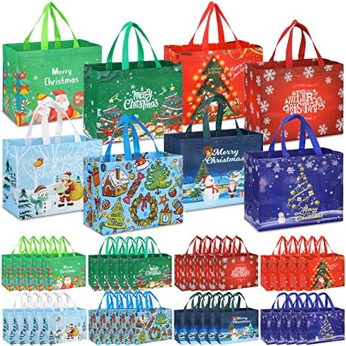 48 Pcs noel hediyesi Çanta Noel Tote saplı çanta Büyük Noel Çok Fonksiyonlu Olmayan Dokuma hediye keseleri Noel Kullanımlık