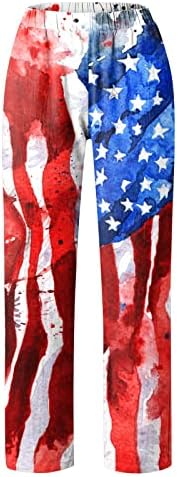 MIASHUI Kırpılmış Pantolon Kadın Rahat kadın Bağımsızlık Günü Amerikan Bayrağı Baskılar Pantolon Baggy Elastik Bayan