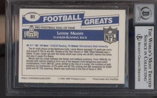 81 Lenny Moore - 1989 Swell Greats Futbol Kartları (Yıldız) Dereceli BGS AUTO 10-İmzalı Futbol Topları
