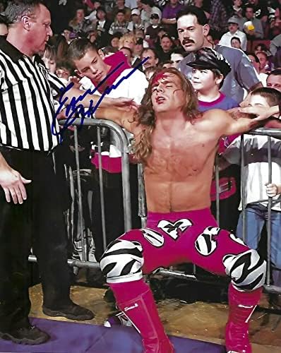 Earl Hebner İmzalı 8x10 Fotoğraf İmza AEW TNA WWF WWE Resim w Shawn Michaels - İmzalı Güreş Fotoğrafları