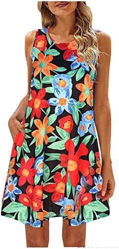 Yaz elbisesi Kadınlar için 2023 Plaj Çiçek Tshirt Sundress Casual Kolsuz Bohemian Tank Elbise Telefon Cepleri ile