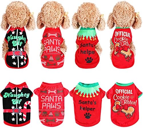 4 Adet Noel Köpek Gömlek Evcil Hayvan Giysileri Yumuşak Nefes Köpek Gömlek Noel Baskılı Pet T-Shirt Sevimli Köpek