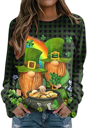IIUS Yeşil Aziz patrick Günü Tişörtleri Gömlek Kadınlar için Uzun Kollu Crewneck Tişörtü İrlandalı cüceler Baskı