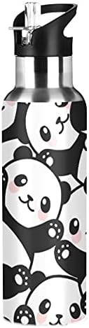 Panda Fincan Saman Kapaklı Teal Su Şişesi Çocuklar Panda Termos Şişe Panda Metal Bardak Sızdırmaz Mavi Yalıtımlı