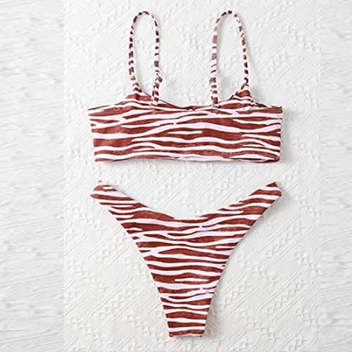Knosfe Bayan 2 Adet bikini seti Spagetti Kayışı Zebra Çizgili Yaz Bikini Mayo Yüksek Kesim Seksi Mayo Tankı Bikini