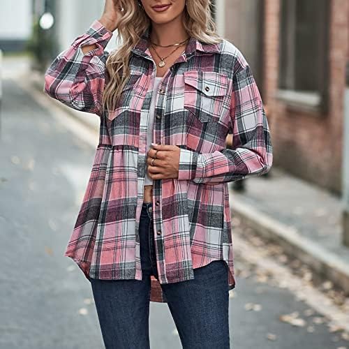 V Boyun T Shirt Paketi Kadın kadın Ekose Gömlek Büyük Boy Sonbahar Giysileri Ekose Ceket Uzun Kollu Düğme Aşağı