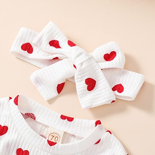 ADXSUN Bebek Kız sevgililer Günü Kıyafetler Kalp Baskı Romper + Alevlendi Pantolon + Kafa Bandı Bebek Giysileri 0-18