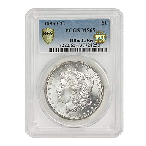 1893 CC Amerikan Gümüş Morgan Doları MS-65+ PQ Onaylı Illinois Seti 1 $ MS65 + PCGS