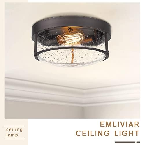 Emliviar 2-Light açık alan tavanı aydınlatma armatürü, Çiftlik Evi 12 inç tavana yakın ışık Seribaşı Cam, Yağ Ovuşturdu