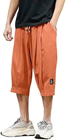 Erkek Rahat Şort 3/4 Jogger kapri pantolonlar Nefes Elastik Bel Diz Altı Kısa cepli pantolon Yoga harem pantolon