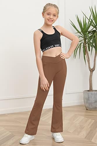 Kızlar Yoga Pantolon V Çapraz Bel Geniş Bacak Egzersiz Flare Pantolon Yüksek Bel Bootcut Pantolon