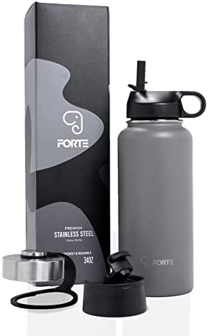 FORTE Yalıtımlı Paslanmaz Çelik Su Şişesi-Sızdırmaz Kapaklı ve Pipetli Yeniden Kullanılabilir ve BPA İçermeyen Su