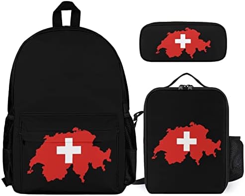 Isviçre İsviçre Bayrağı Ülke Haritası Sırt Çantaları Setleri Okul Seyahat Sırt Çantası Baskılar Bookbag Öğle Yemeği