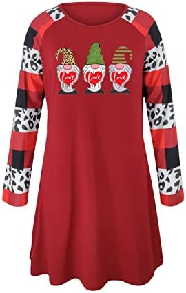 Kadınlar için sevgililer Günü Elbiseleri Crewneck Uzun Kollu Elbise Kalp Baskı Colorblock Konfor Tunik Elbise Cepler