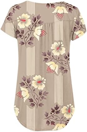 WPOUMV Kısa Kollu Tunik Üstleri Kadınlar için Çiçek Baskı Ekip Boyun Henley Gömlek Casual Gevşek Fit Gizlemek Göbek