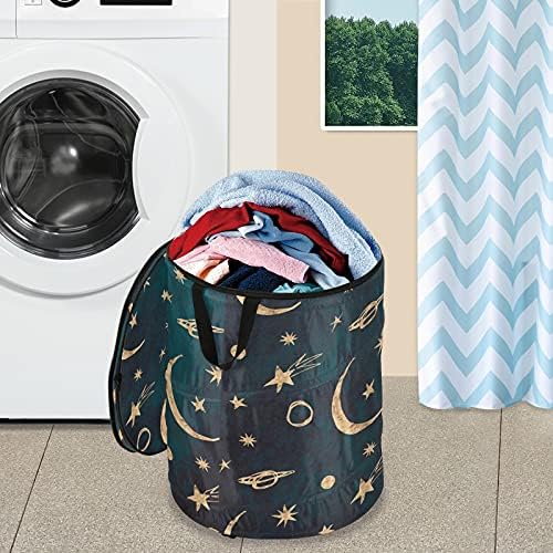 Altın Yıldız Moons Pop Up çamaşır sepeti kapaklı Katlanabilir Depolama Sepeti Katlanabilir çamaşır torbası Yurt Otel
