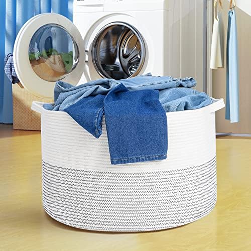 Büyük Pamuk Halat Battaniye Sepeti 23.6 X 14.1 Dokuma çamaşır kollu sepet çamaşır sepeti Oyuncak Battaniye Yastık