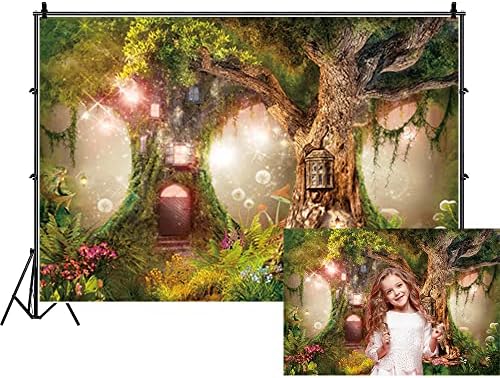 Renaiss 12x8ft Büyülü Orman Zemin Sihirli Ağaç Ev Çiçek Mantar Fantezi Peri Masalı Harikalar Diyarı Polyester Kumaş