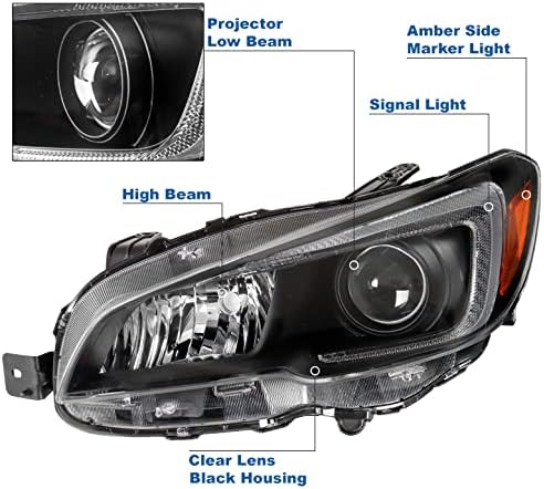 ZMAUTOPARTS Halojen Projektör Farlar Farlar Siyah w / 6 Mavi LED DRL ışıkları ile Uyumlu 2015-2020 Subaru WRX
