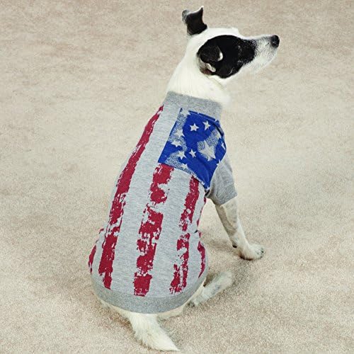 Zack & Zoey America's Pup Bayrak Baskılı Tişört Köpekler için, 8 XX-Küçük, Gri