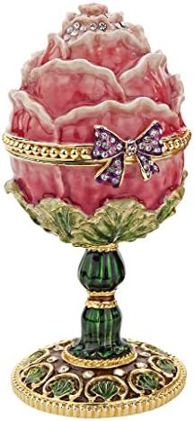 Tasarım Toscano Bahçe Hazineleri Koleksiyonu Romanov Tarzı Emaye Gül Yumurta, Tek, Kırmızı Yeşil Kahverengi