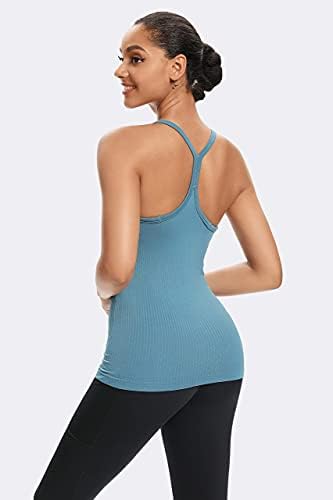 ANGOOL Egzersiz Tankı Üstleri ile Kadınlar için Sutyen, Nervürlü Örgü Kaşkorse Spor Gömlek Yoga Koşu için