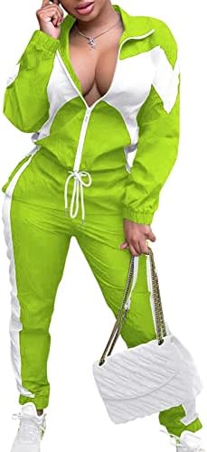 Kadın Patchwork Renk Blok Eşofman 2 Parça Kıyafetler Rahat Uzun Kollu Tam Zip Ceket cepli pantolon Eşofman