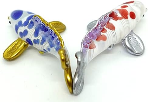 Sansukjai 2 Japon Sazan Koi Balık Minyatür Figürler Hayvanlar El Üflemeli Cam Sanatı Koleksiyon Hediye Süslemeleri