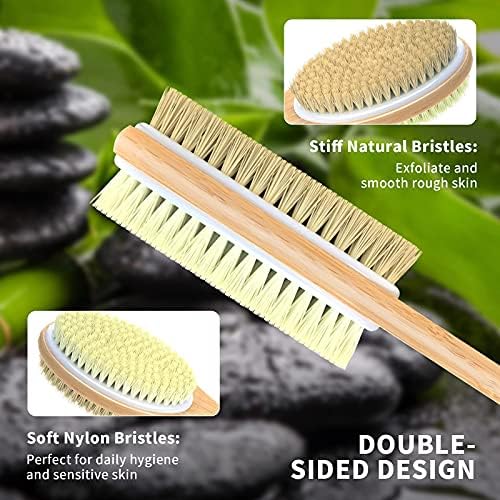 Sert ve Yumuşak Doğal Kıllara Sahip Metene Bambu Gövde Fırçası, Uzun Saplı Duş için Sırt Temizleyici, Islak veya