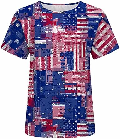 Amerikan Bayrağı Gömlek Kadın ABD Yıldız Çizgili Vatansever T Shirt Yaz Crewneck Üstleri Rahat Kısa Kollu Tee Bluzlar