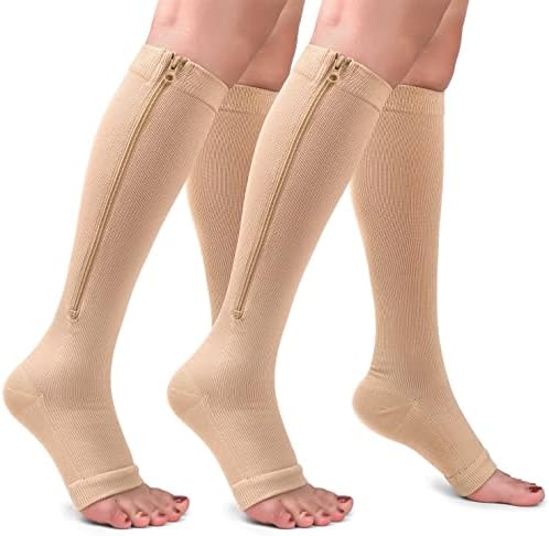 2 Pairs Bakır Fermuar varis çorabı 15-20mmgh-Buzağı Diz Yüksek Burnu açık Destek Çorap varis çorabı