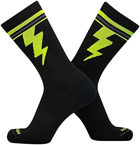 Pear Sox Lightning Bolt Basketbol Futbol Voleybol Mürettebat Çorapları-Siyah Neon Sarı