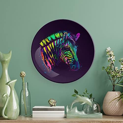 Neon Renkli Zebra Portre Seramik Dekoratif Tabaklar Standı ile Kemik Çini askı süsleri tatlı tabakları