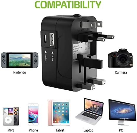 Seyahat USB Plus Uluslararası Güç Adaptörü Alcatel OneTouch EVO 7 ile uyumlu 3 Cihaz için Dünya Çapında Güç için