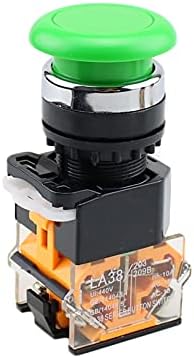 UNCASO kendini sıfırlama çift kafa düğmesi anahtarı kırmızı yeşil ışık ile LA38 düz kafa anahtarı 22mm (renk: LA38