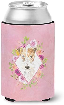 Caroline'ın Hazineleri CK4199CC Fox Terrier Pembe Çiçekler Can veya Şişe Hugger, Can Soğutucu Kol Hugger Makinede