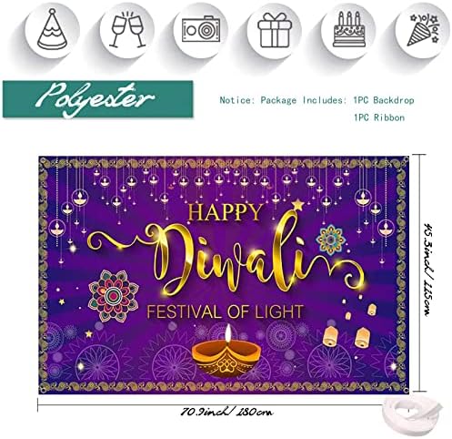 Büyük Mutlu Diwali Afiş Dekor, 71x45 inç Diwali Zemin, Tatil Kutlama Karşılama Afiş, Diwali Tema Tatlı Masa Zemin