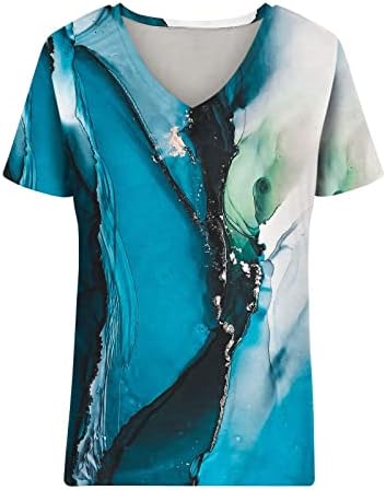 Kadın T Shirt Kısa Kollu Crewneck Derin V Boyun Pamuk Mermer Grafik Gevşek Fit Salonu Bluz Tee Kızlar için DH