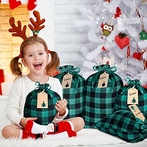 8 Parça Pamuk Noel Ekose İpli Çanta Kumaş Mevcut Çanta Stocking Depolama Çuval mevcut Noel Çuval Parti Iyilik Çanta