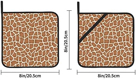 Zürafa Doku Dikişsiz Yinelenen Kahverengi Sıcak Pedler Cepli ısıya Dayanıklı tencere Tutacakları 2 Adet Sıcak Ped