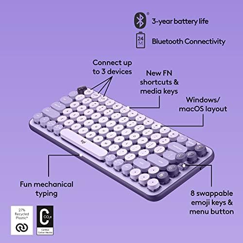 Logitech POP Keys Özelleştirilebilir Emoji Tuşlarına Sahip Mekanik Kablosuz Klavye, Dayanıklı Kompakt Tasarım, Bluetooth